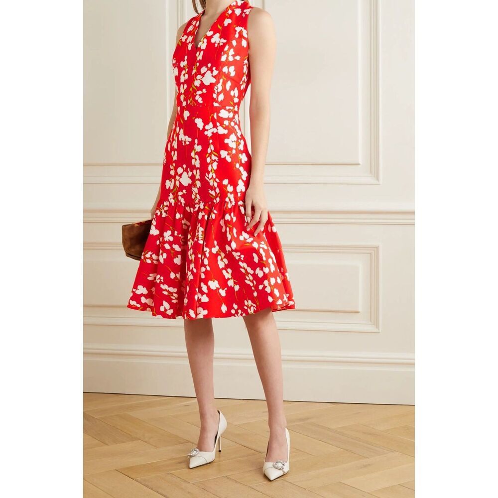 $2,290 Carolina Herrera Red Floral Print Sleeveless Dress